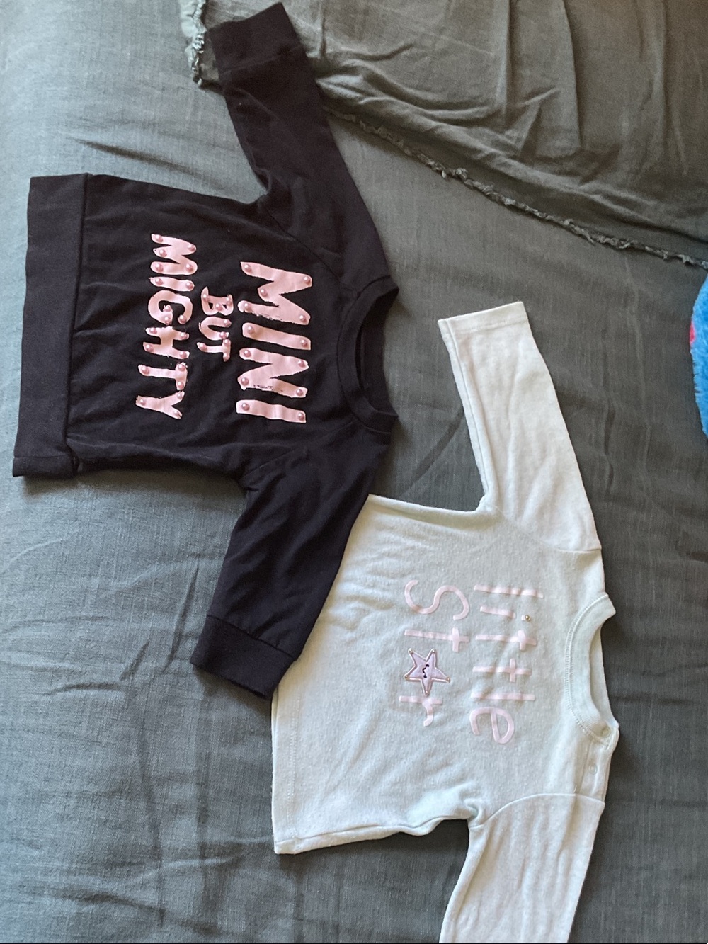 Girls' Long Sleeve Tees - Black "Mini But Mighty" & Cream "Little Star"  2 pc